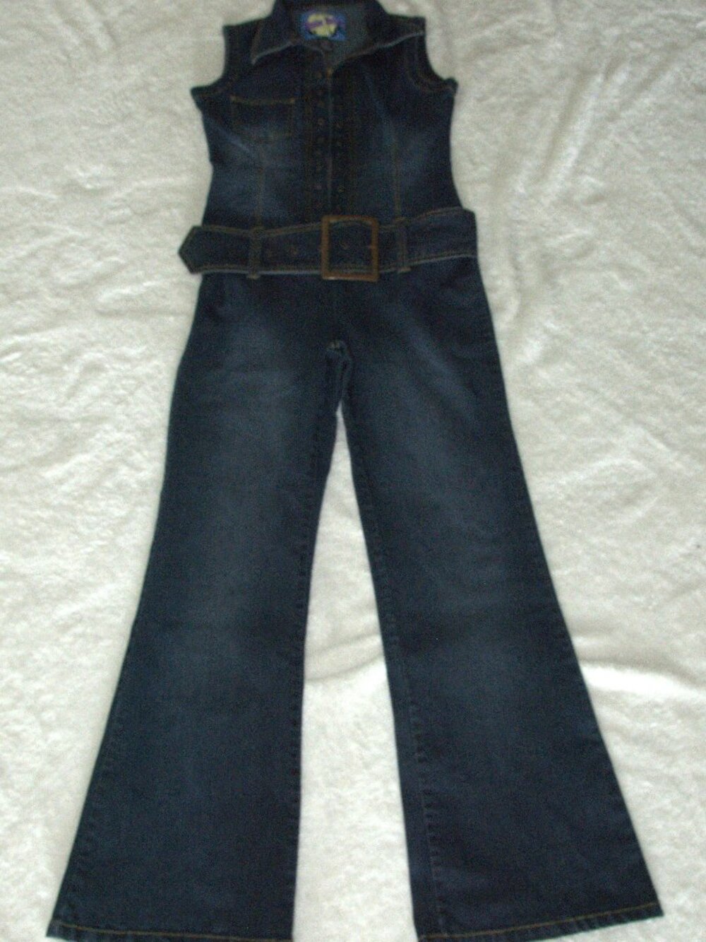 Vtg.Yada Yada Women's Denim Sleeveless Jumpsuit flared leg with belt size Medium